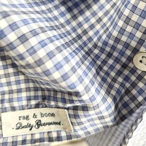 Rag & Bone Mens Gingham Plaid Print Long Sleeve Button Down Size 16 - Picture 7 of 11